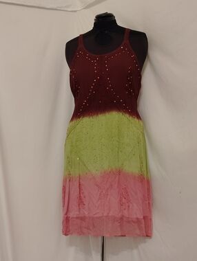 Sleeveless Ombre Beaded Women’s Dress in Brown, Lime & Pink